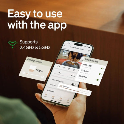 Automatic Cat Feeder with Camera, 1080P HD Video with Night Vision, 5G Wifi Pet Feeder with 2-Way Audio, Low Food & Blockage Sensor, Motion & Sound Alerts for Cat & Dog Single Tray