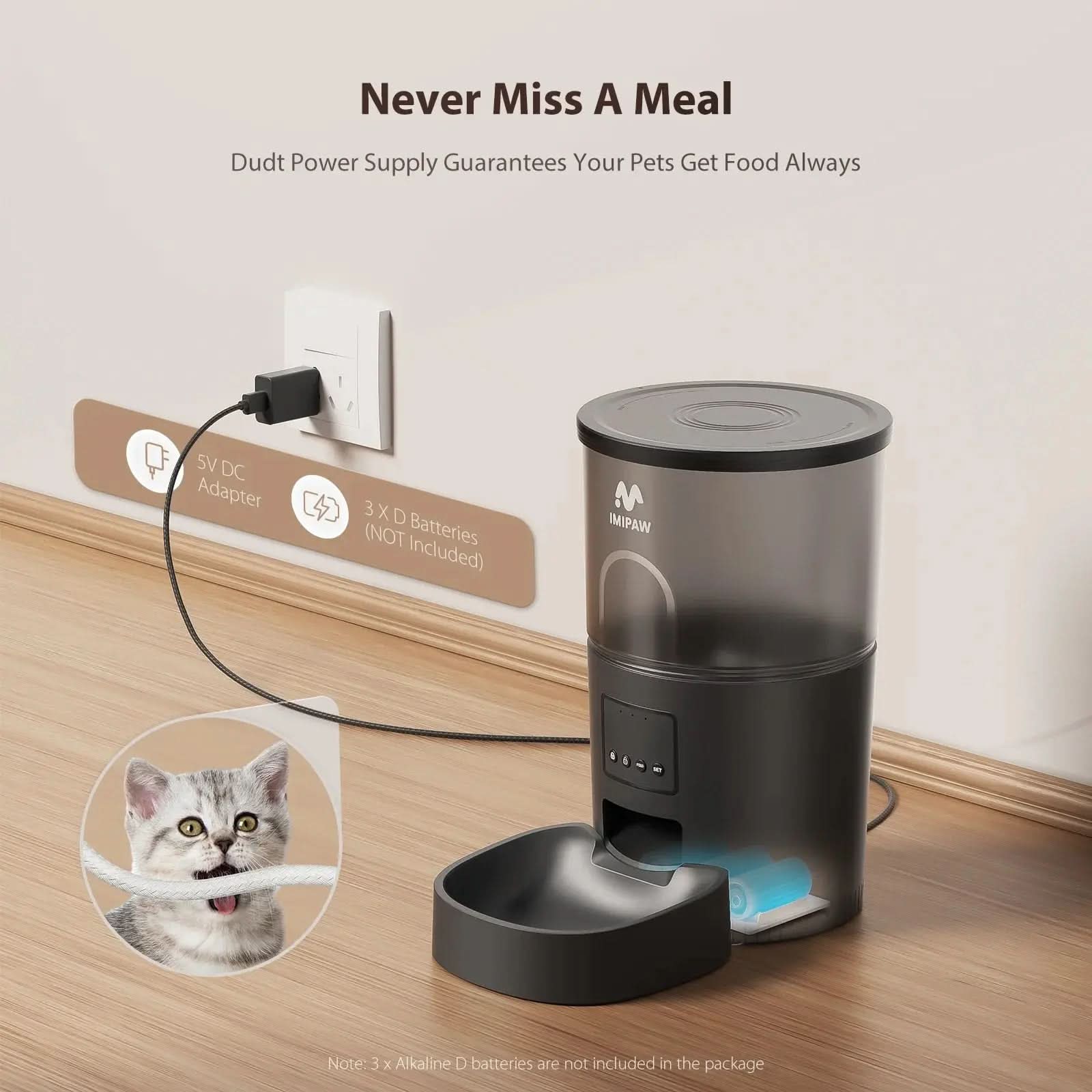 Wifi Automatic Cat Feeders 3L Food Dispenser Timer Smart Pet Feeder with over 180-Day Battery Life