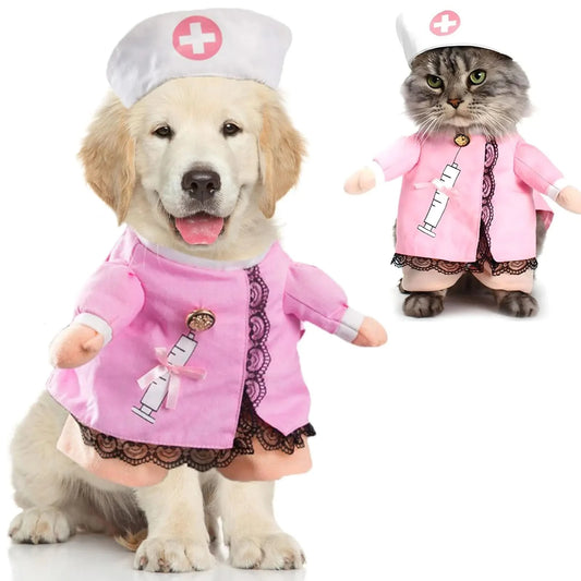 Dog Nurse Costume Cute Dog Cat Halloween Costumes Cosplay Pet Nurse Uniform with Hat Dog Clothes for Small Medium Dogs Cats Puppy Kitten Dress Up Outfit Funny Clothing Party Apparel (Large) - Pets Best shop